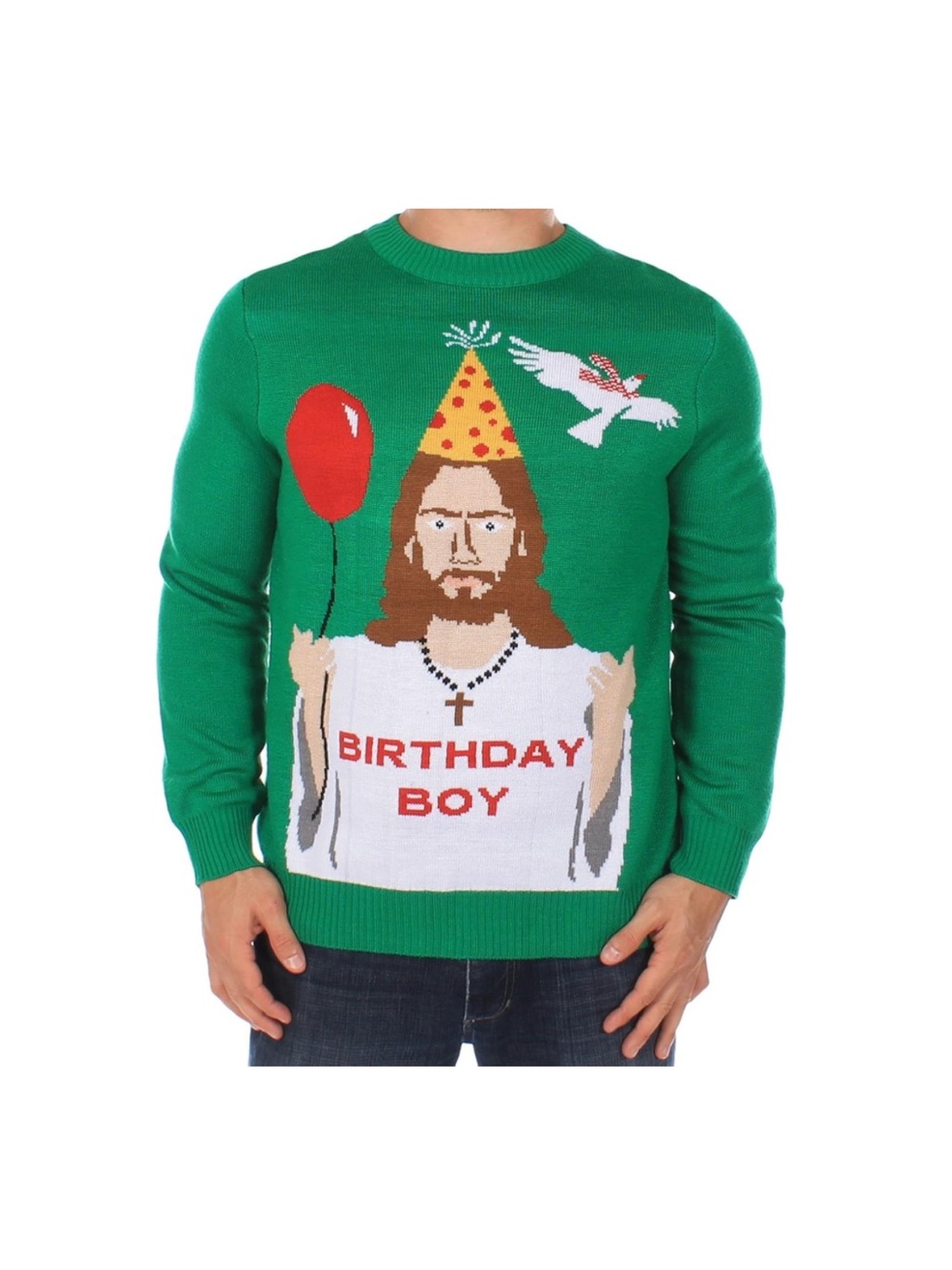 Birthday Boy Jesus Green Holiday Christmas Sweater Tipsy Elves